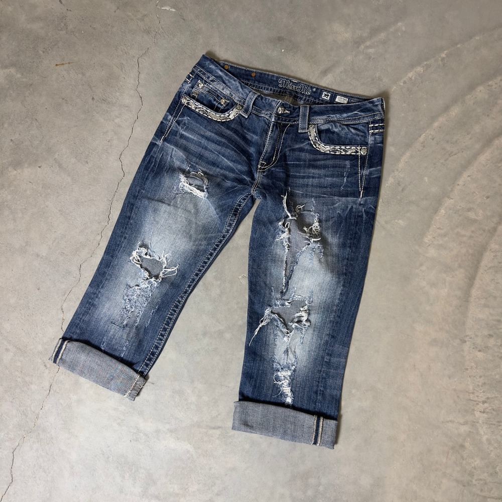 Distressed Dark Blue Women's Cropped Jeans